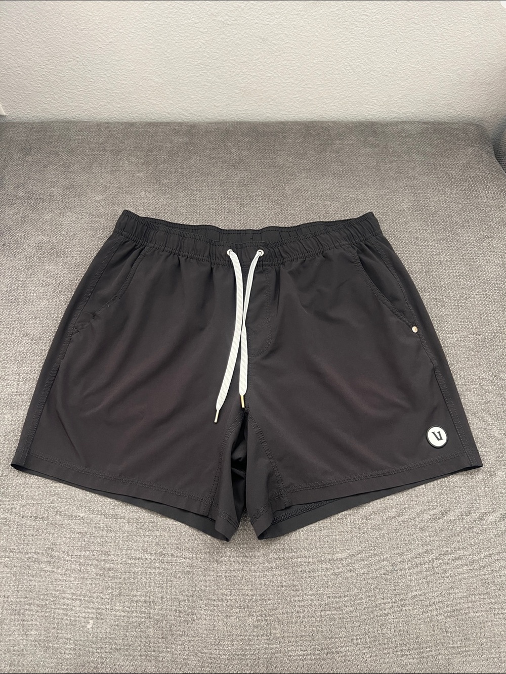 Vuori Black Athletic Shorts with White Drawstring